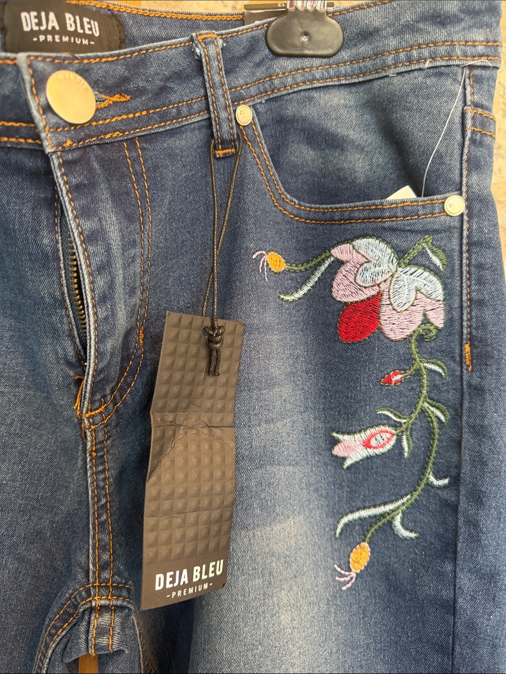 Embroidered Dark Blue Jeans - Picture 3 of 8